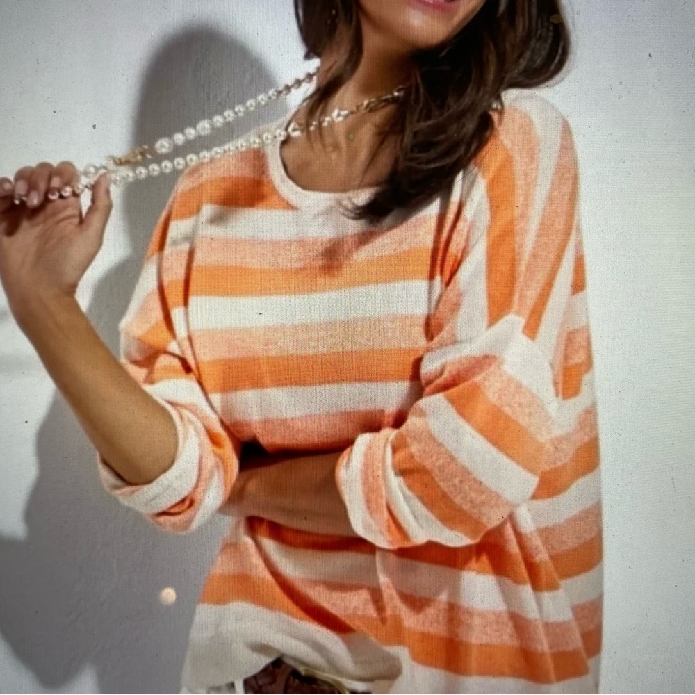 Cabi Orange White Swish Pullover Sweater Small